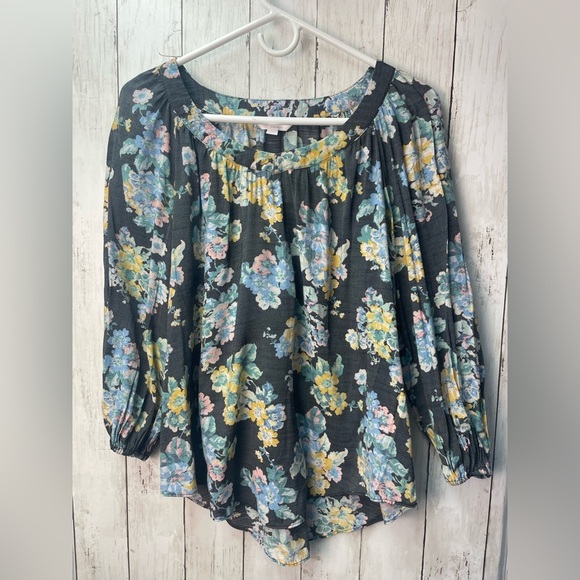LC Lauren Conrad Floral Blouse - Black with Pastel Blooms - Picture 1 of 6